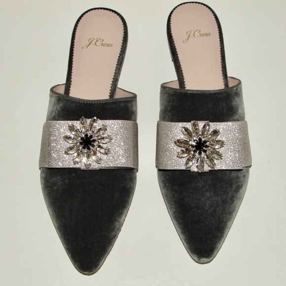 J Crew Grey Silver Jeweled Velvet Flats - Picture 4 of 7